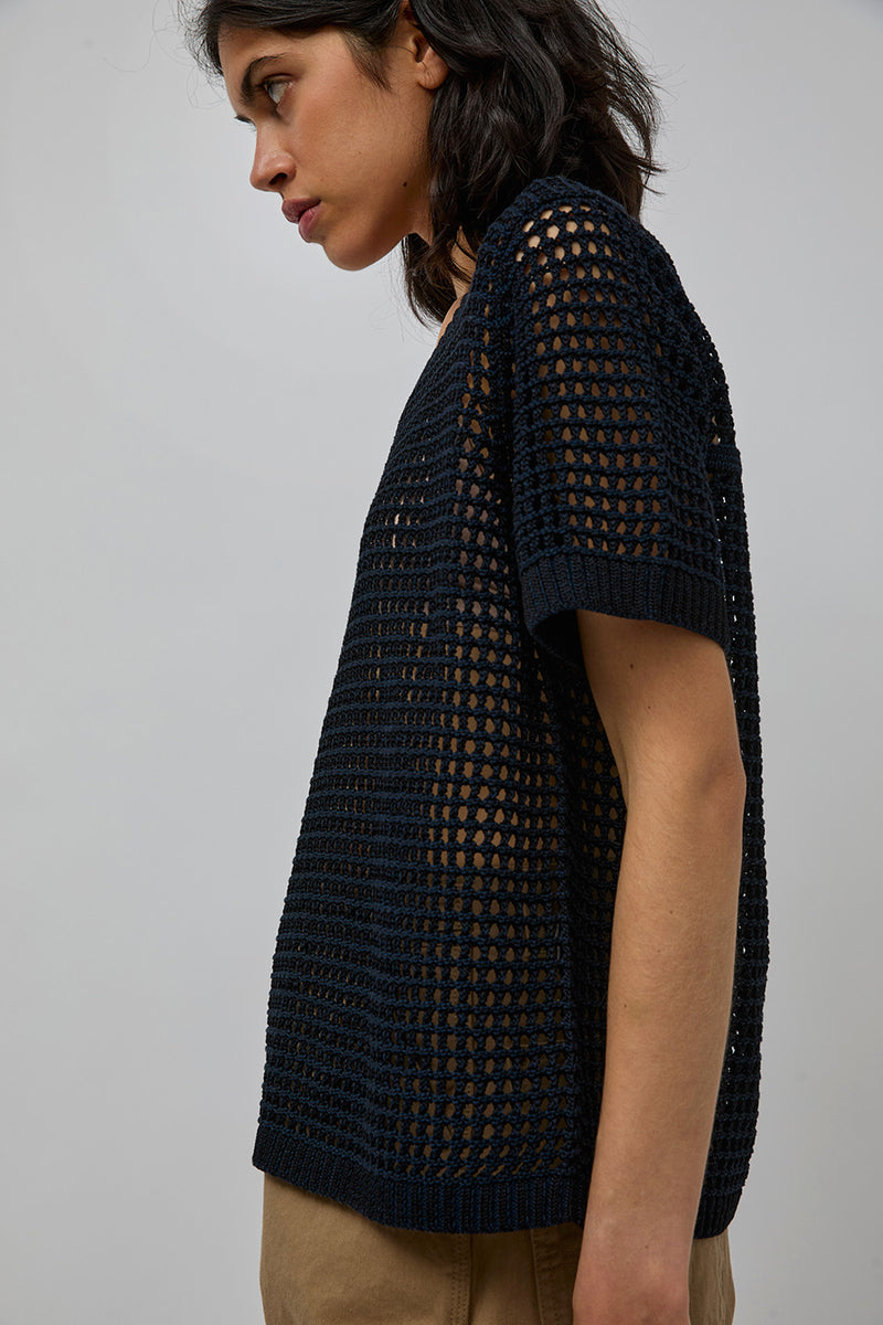 M Patmos Jacob Mesh Tee in Black and Navy