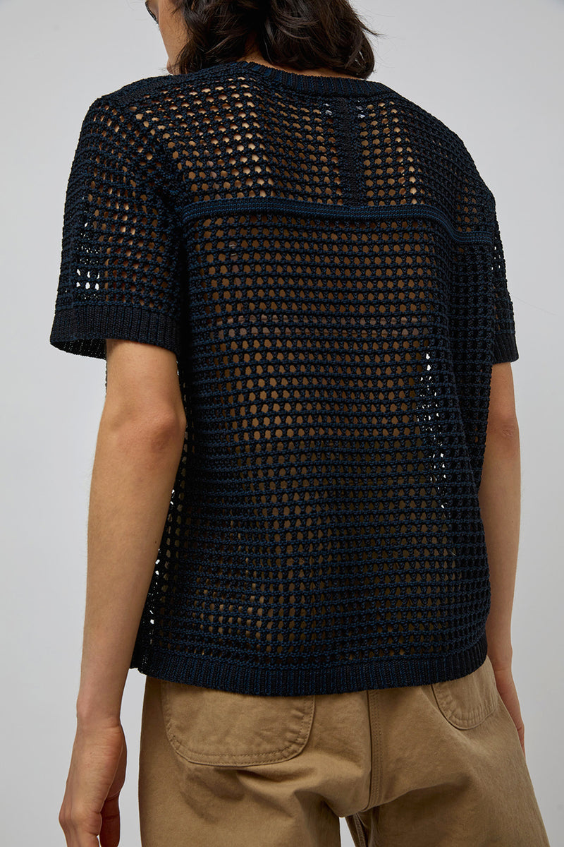 M Patmos Jacob Mesh Tee in Black and Navy