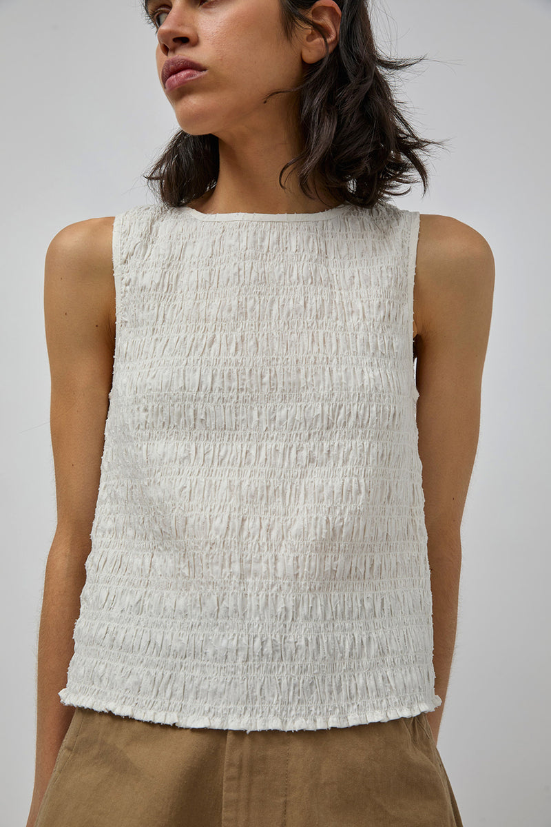 M Patmos Moore Smocked Top in Ivory Jacquard
