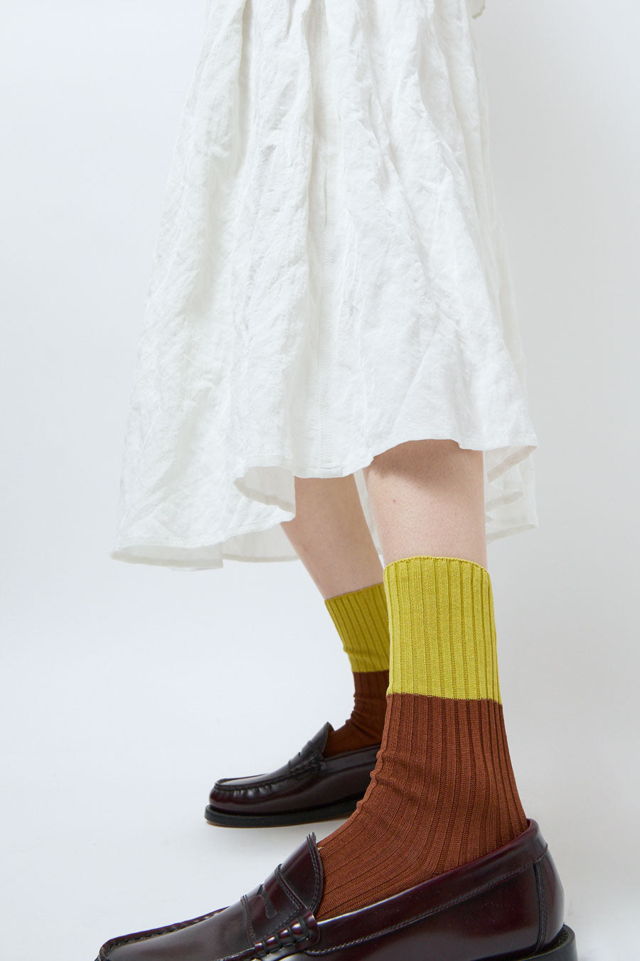 Maria La Rosa Bitone Cotton Socks in Citron and Tobacco