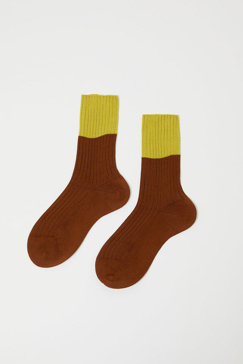 Maria La Rosa Bitone Cotton Socks in Citron and Tobacco