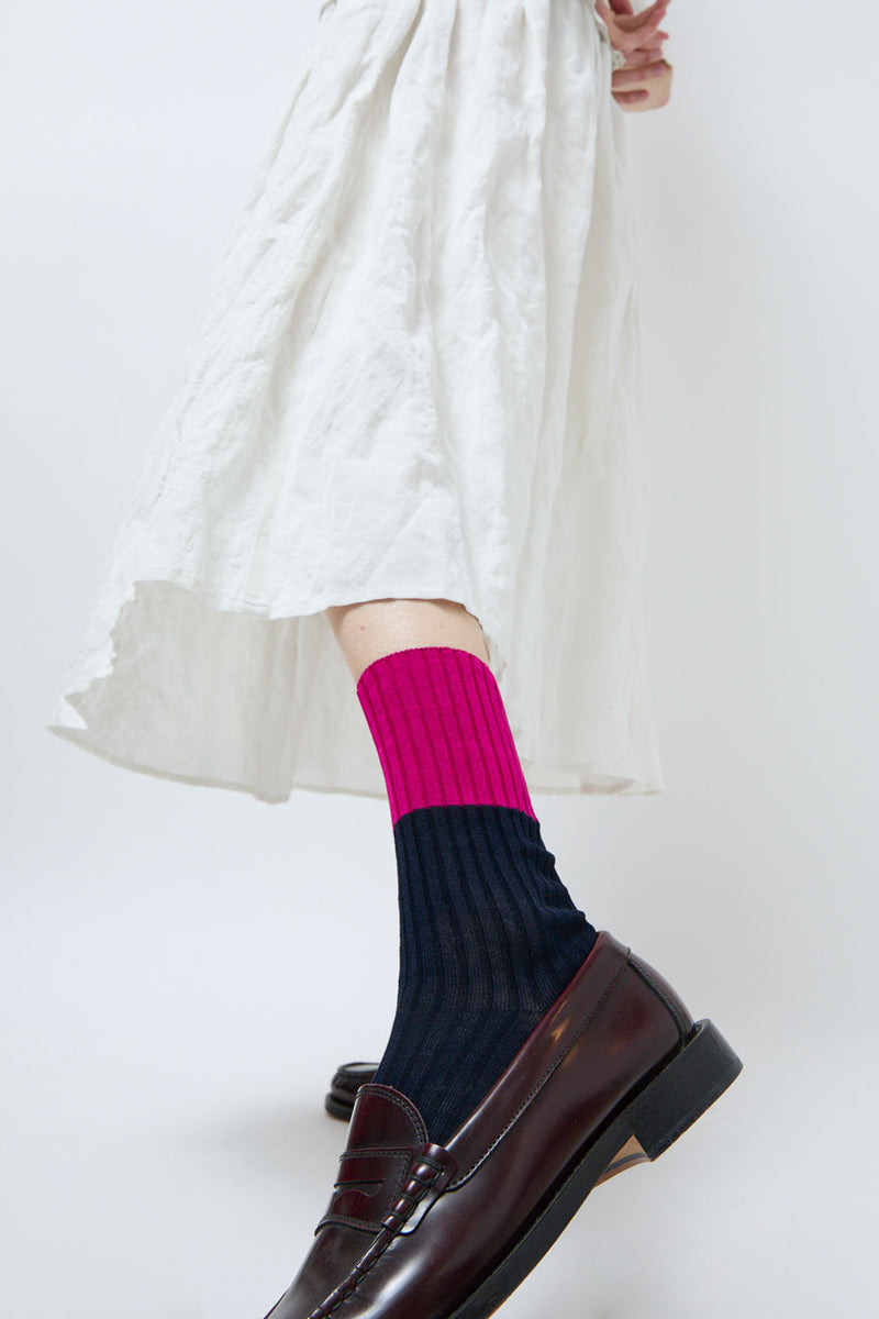 Maria La Rosa Bitone Cotton Socks in Pink and Night