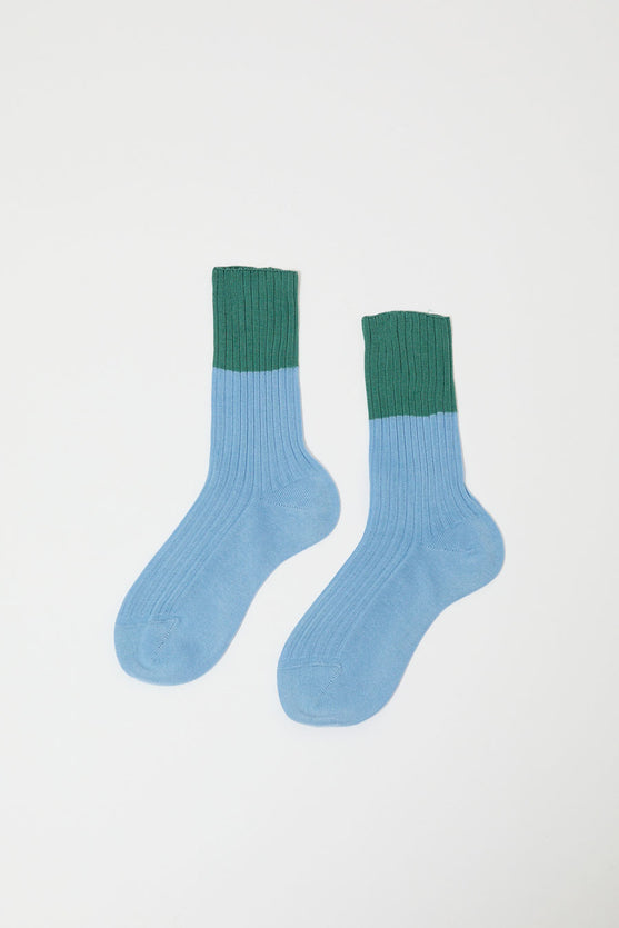 Maria La Rosa Bitone Cotton Socks in Teal and Sky