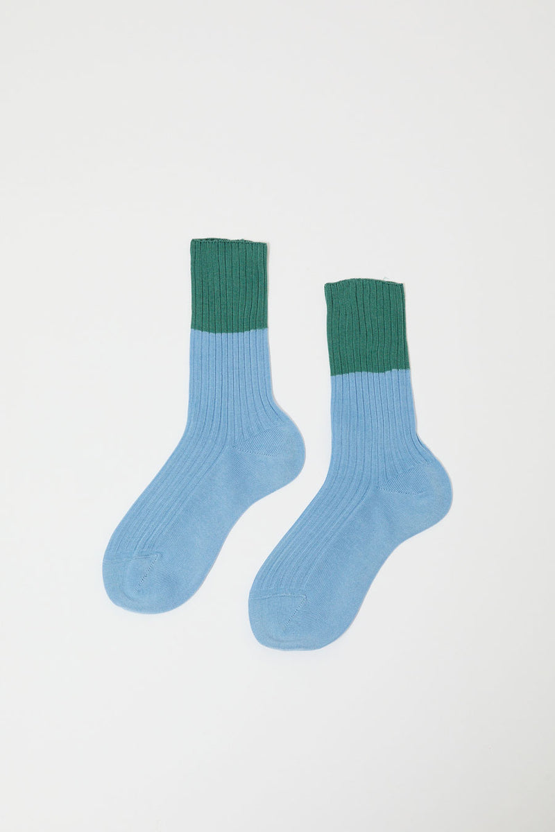 Maria La Rosa Bitone Cotton Socks in Teal and Sky