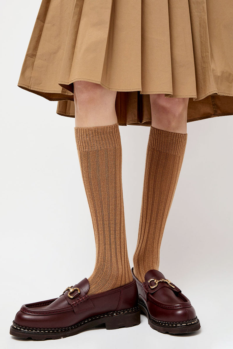 Maria La Rosa College Wool Ribbed Socks in Camel