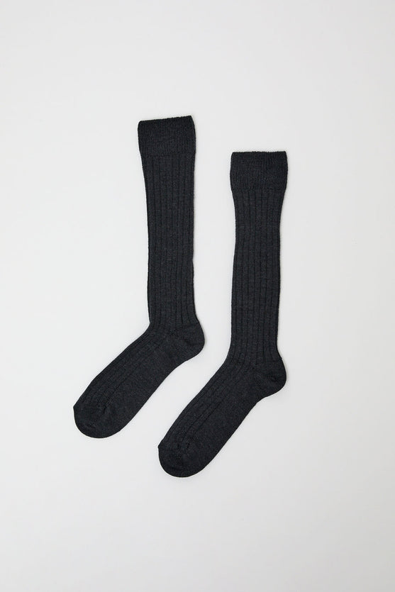 Maria La Rosa College Wool Ribbed Socks in Charcoal