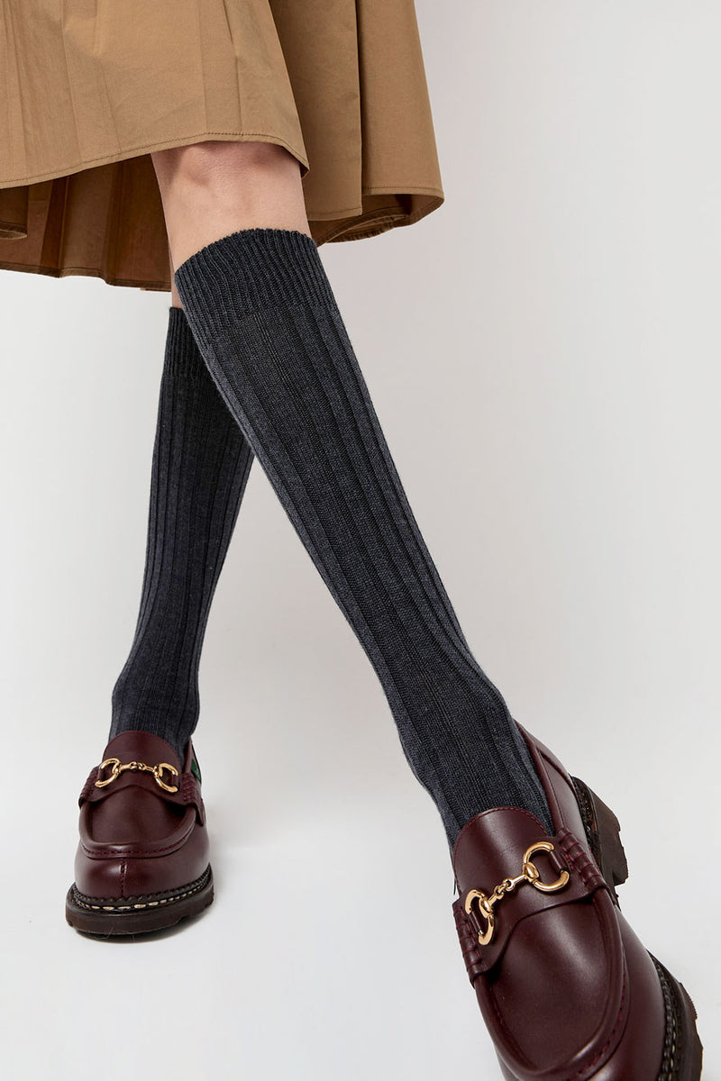 Maria La Rosa College Wool Ribbed Socks in Charcoal