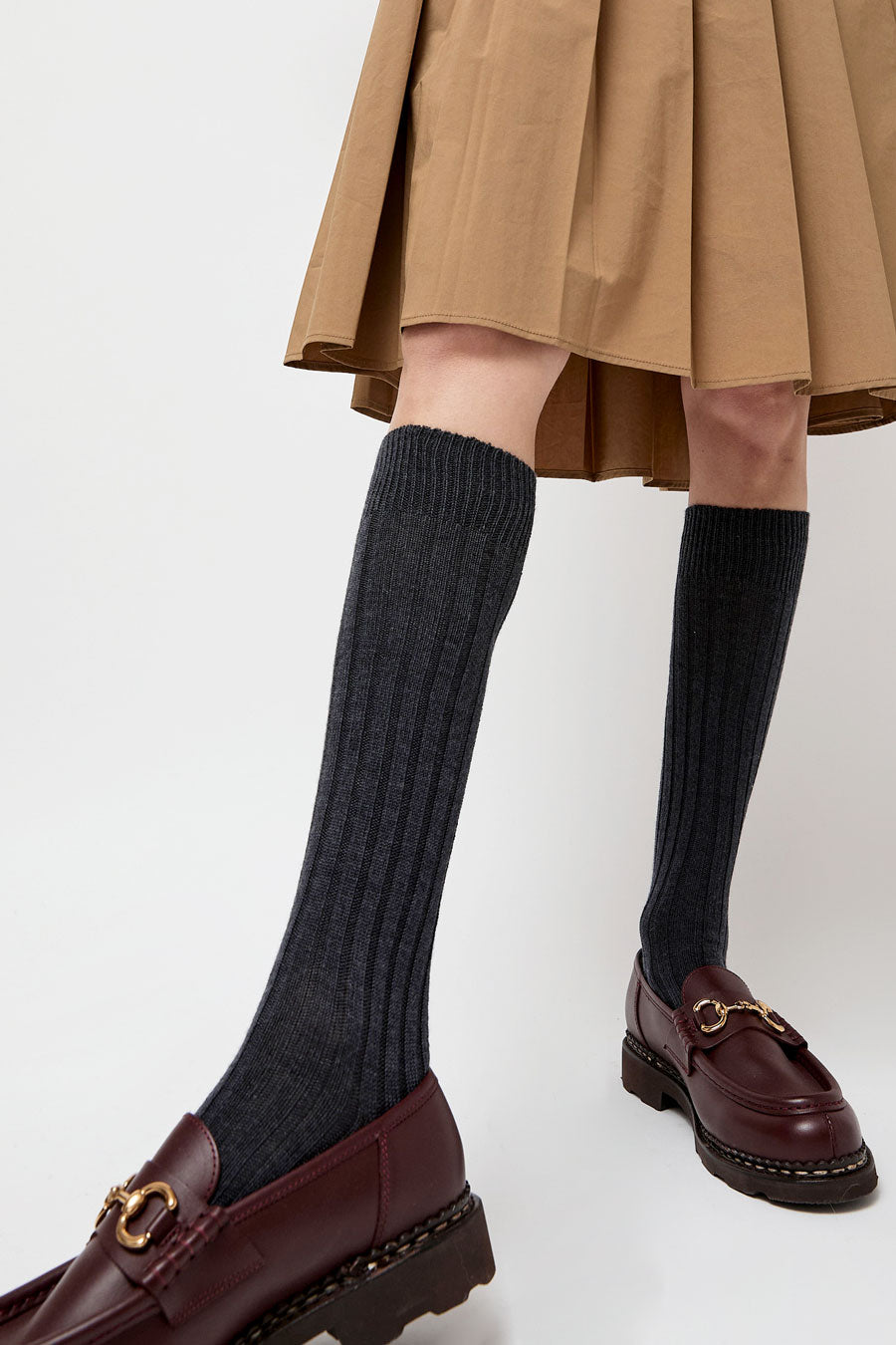 Maria La Rosa College Wool Ribbed Socks in Charcoal