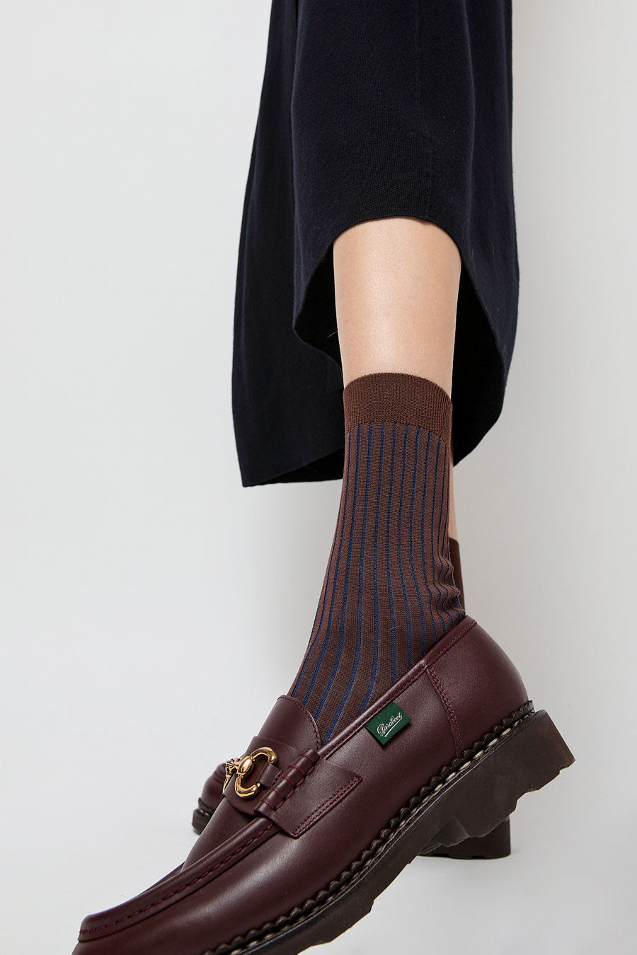 Maria La Rosa Contrast Stripe Viscose Socks in Brown with Blue