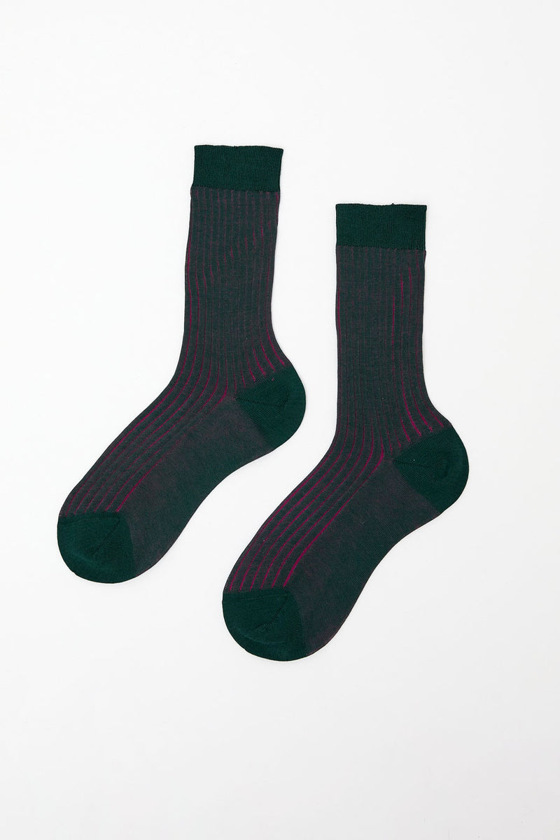 Maria La Rosa Contrast Stripe Viscose Socks in Grey with Fuchsia