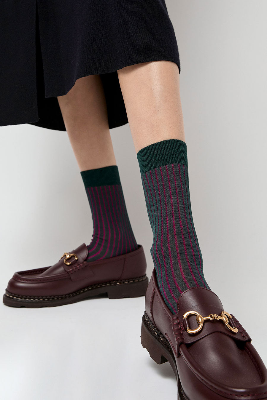 Maria La Rosa Contrast Stripe Viscose Socks in Grey with Fuchsia