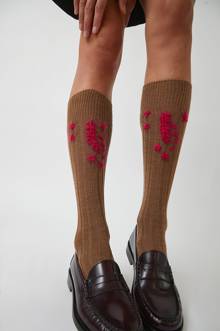 Maria La Rosa Knee High Floral Socks in Lilac