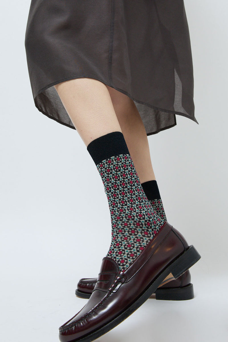 Maria La Rosa Daisy Mid Calf Socks in Bordeaux