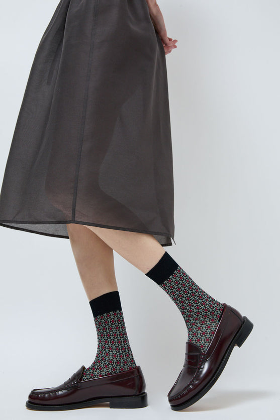 Maria La Rosa Daisy Mid Calf Socks in Bordeaux