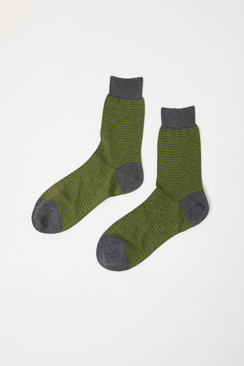 Maria La Rosa Fine Stripe Cotton Socks in Grey Melange