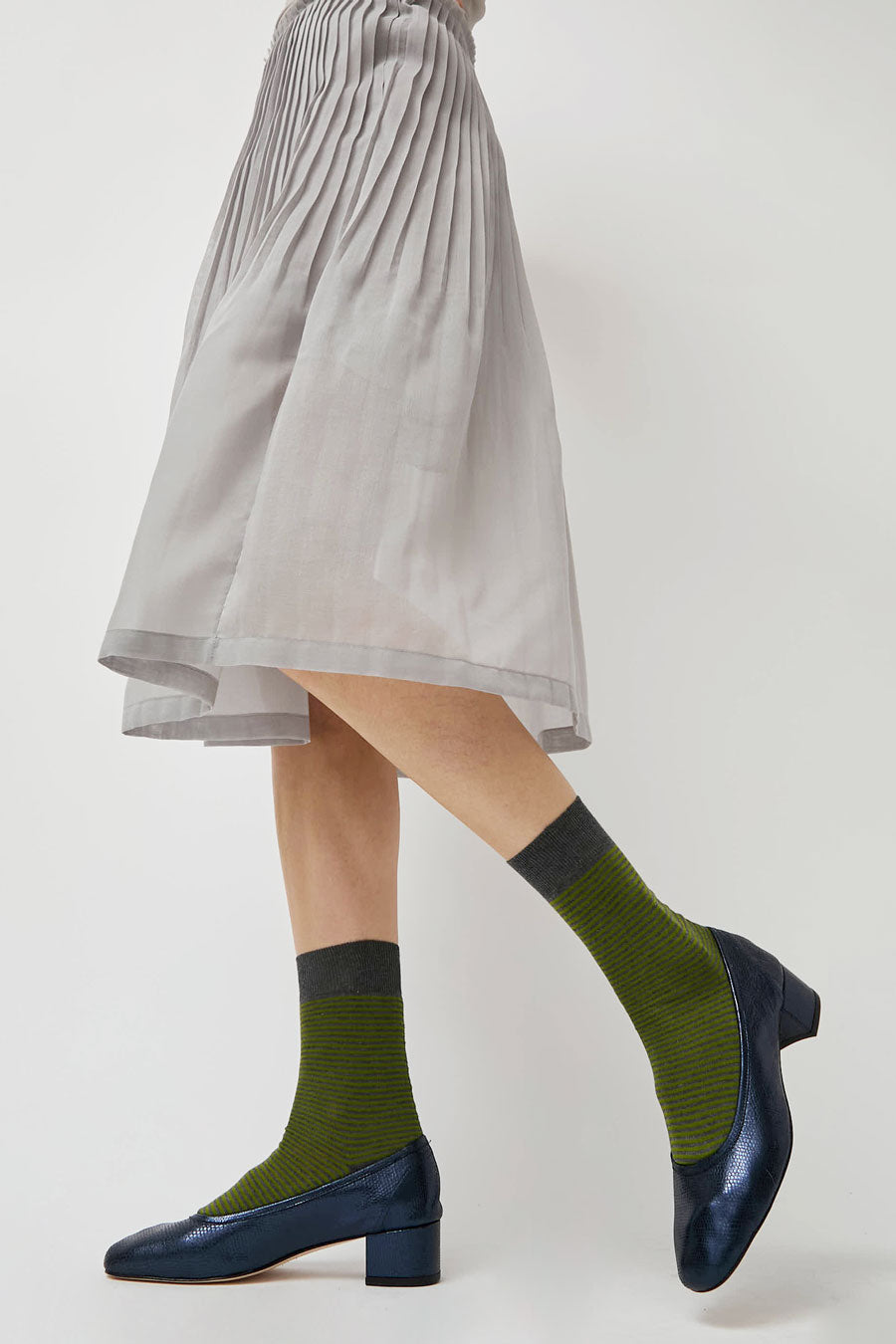 Maria La Rosa Fine Stripe Cotton Socks in Grey Melange