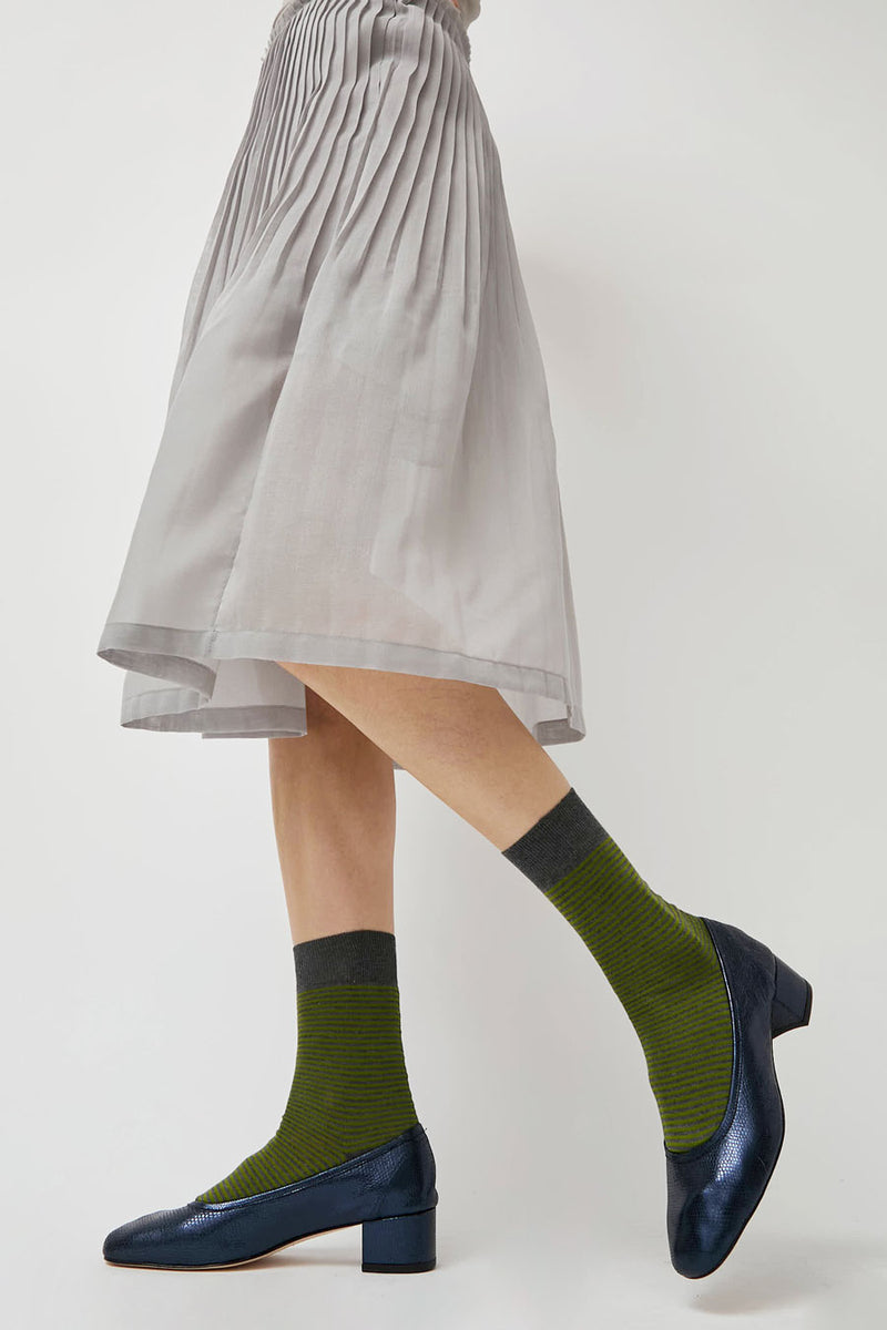 Maria La Rosa Fine Stripe Cotton Socks in Grey Melange