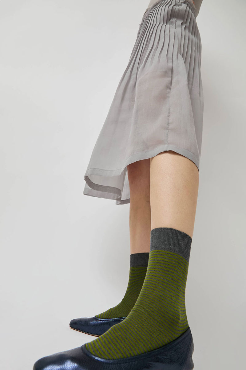 Maria La Rosa Fine Stripe Cotton Socks in Grey Melange