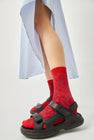 Maria La Rosa Floral Jacquard Mid Calf Socks in Red