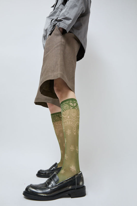 Maria La Rosa Knee High Bandana Socks in Green