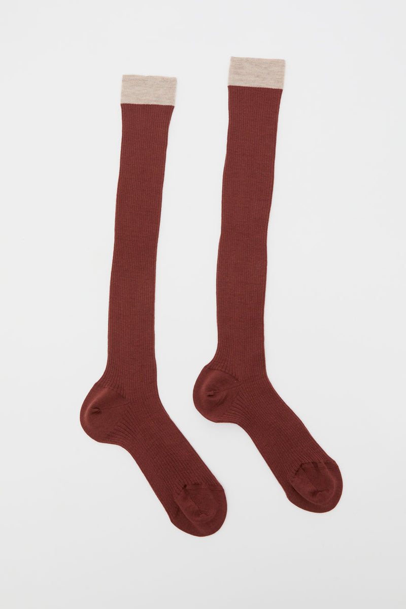 Maria La Rosa Knee High Banded Wool Socks in Camel