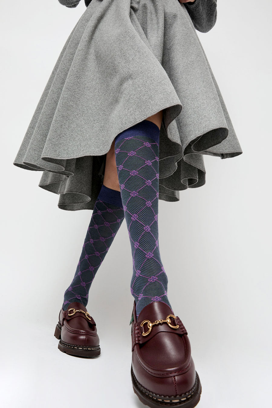 Maria La Rosa Knee High Clover Patterned Socks in Bluette