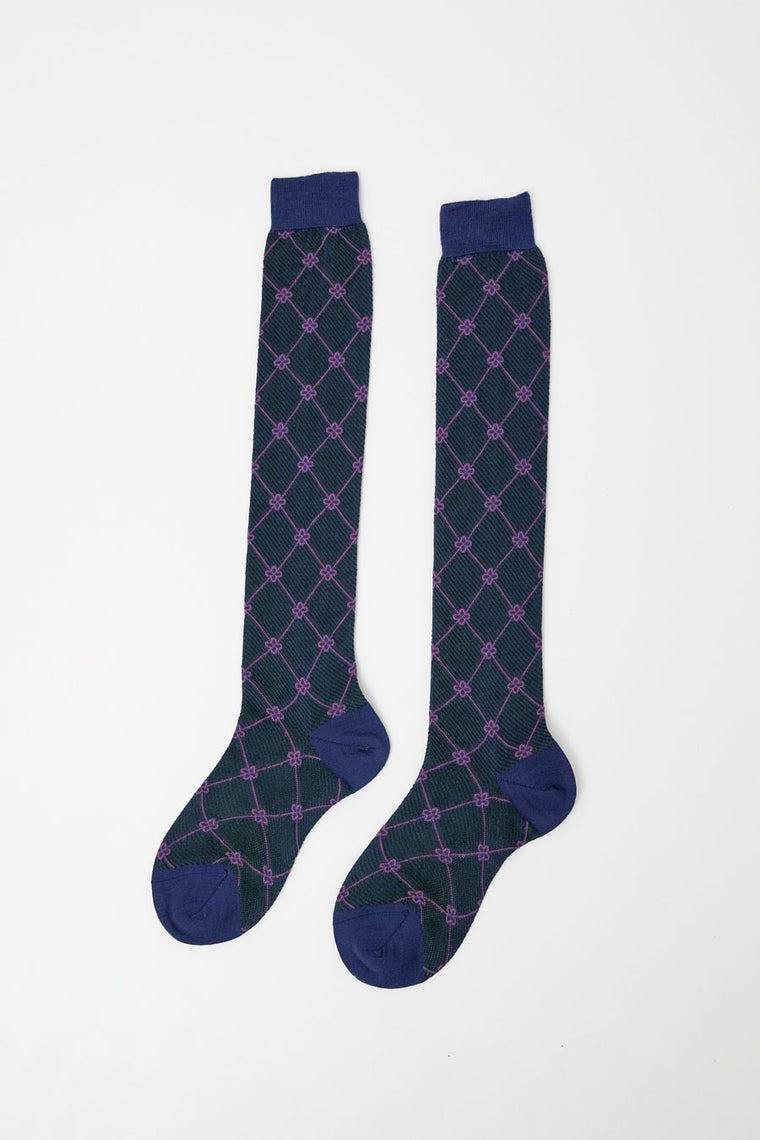 Maria La Rosa Knee High Clover Patterned Socks in Bluette