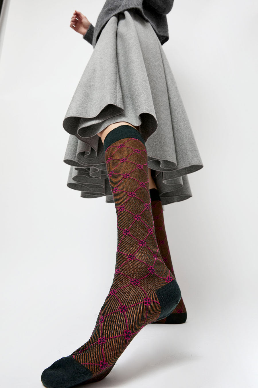 Maria La Rosa Knee High Clover Patterned Socks in Cipresso