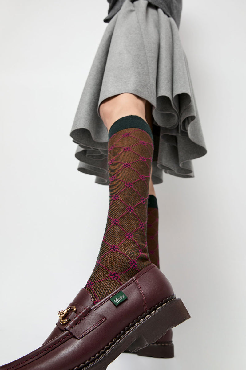 Maria La Rosa Knee High Clover Patterned Socks in Cipresso