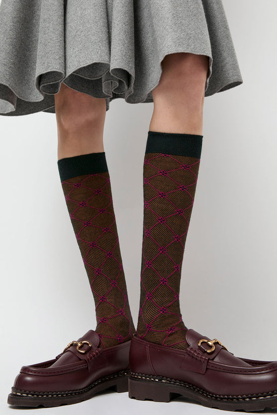 Maria La Rosa Knee High Clover Patterned Socks in Cipresso