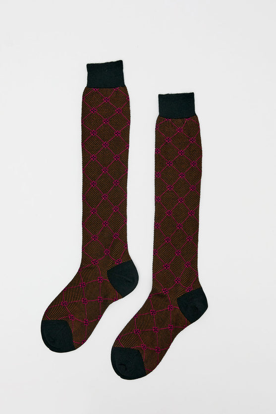 Maria La Rosa Knee High Clover Patterned Socks in Cipresso