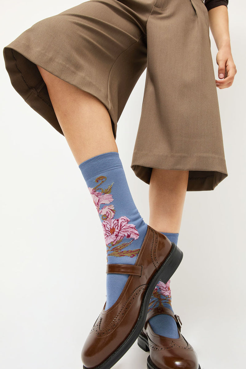 Maria La Rosa Lotus Flower Socks in Acciaio