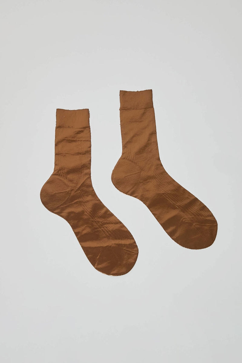 Maria La Rosa One Ribbed Laminated Socks in Brown