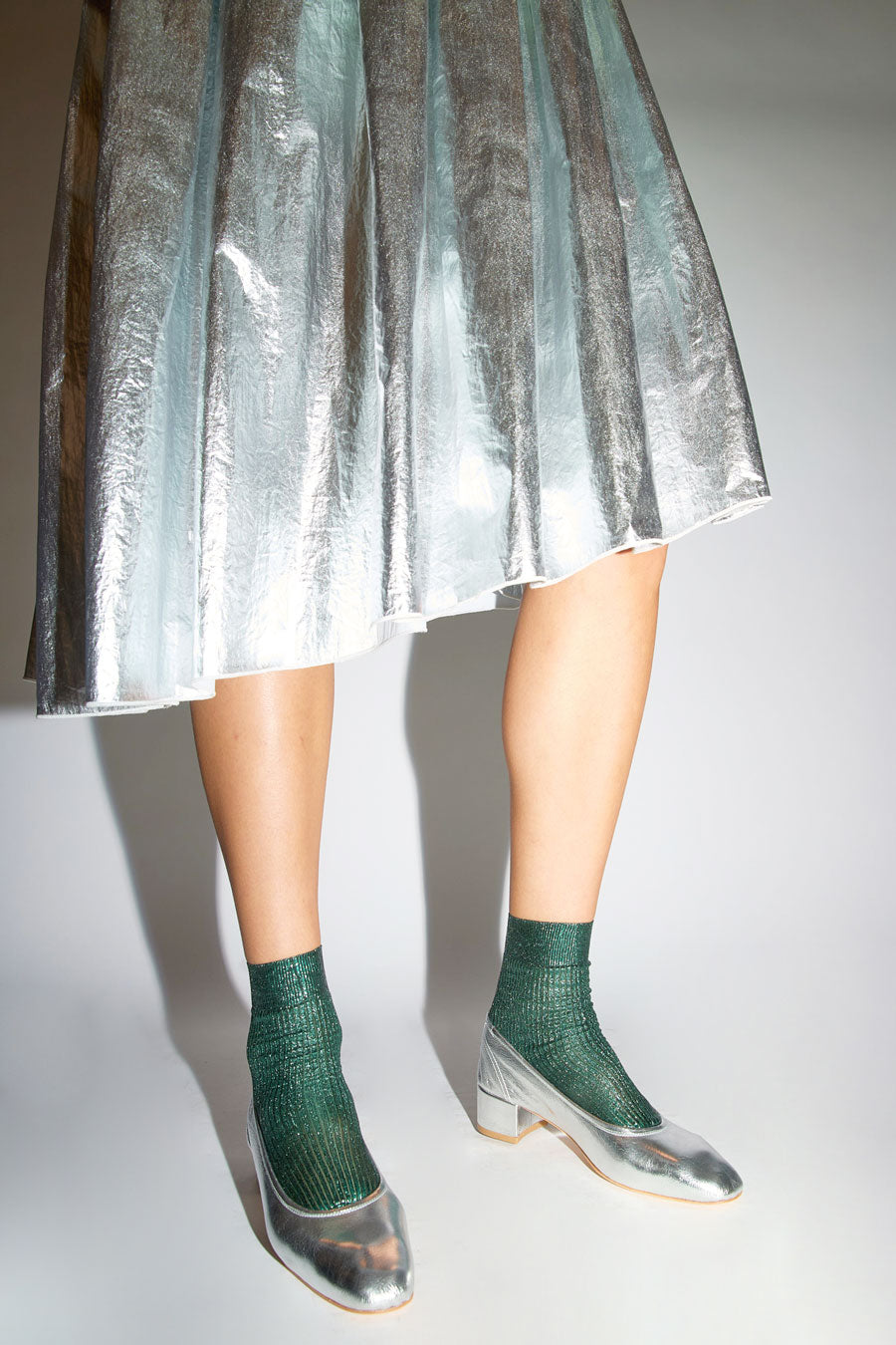 Maria La Rosa One Ribbed Laminated Socks in Forest Green