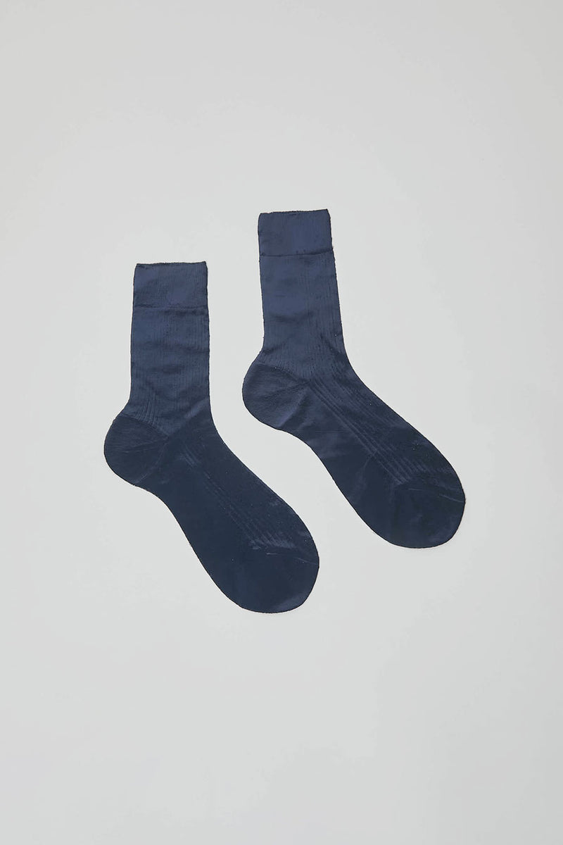 Maria La Rosa One Ribbed Laminated Socks in Navy