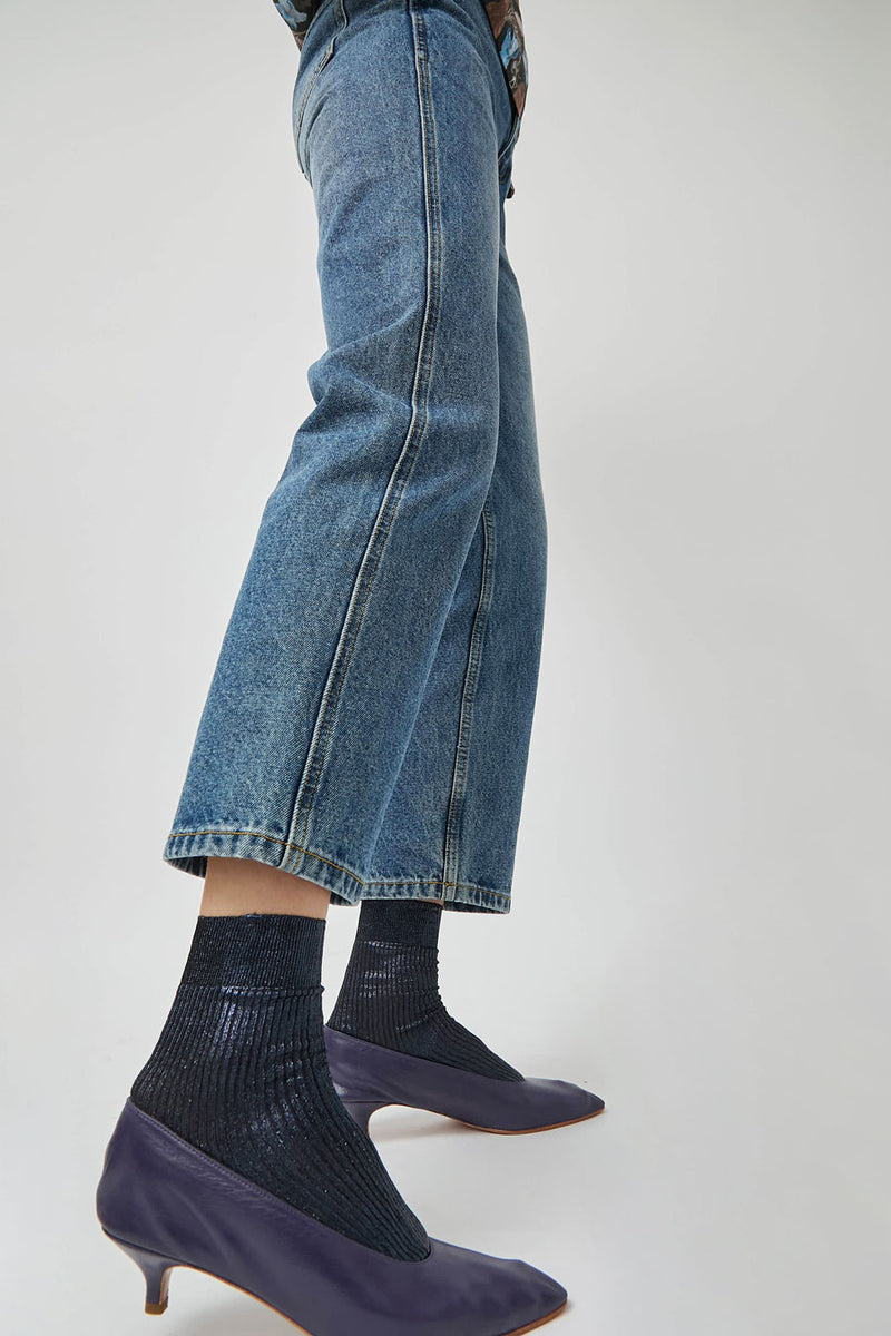 Maria La Rosa One Ribbed Laminated Socks in Navy
