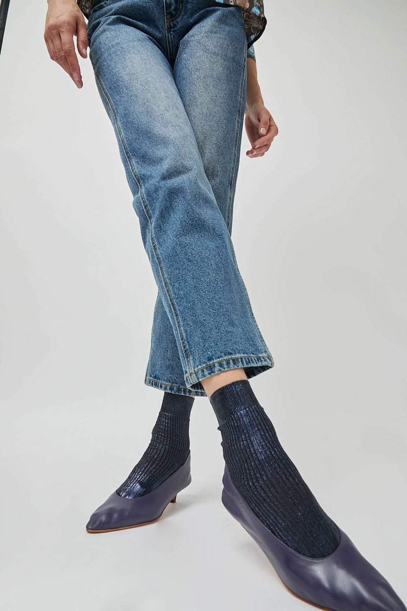 Maria La Rosa One Ribbed Laminated Socks in Navy