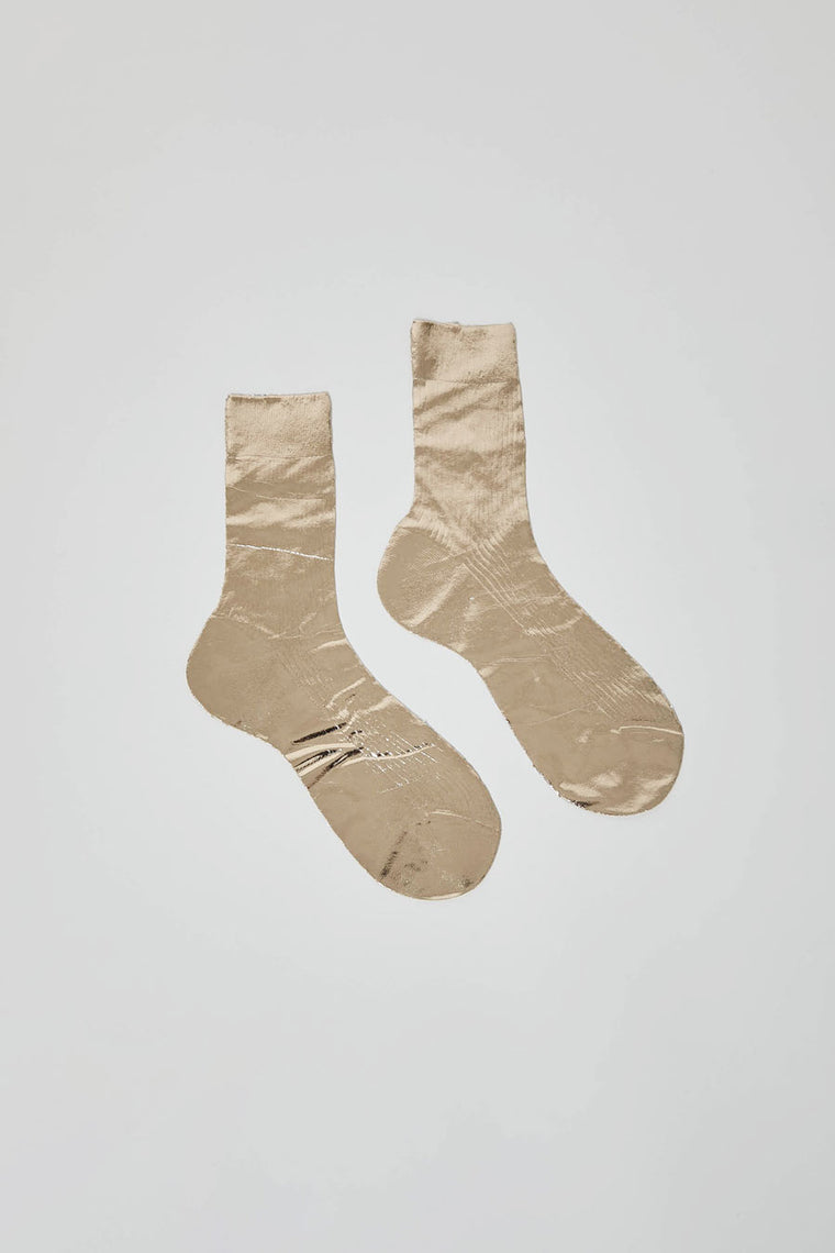 Maria La Rosa One Ribbed Laminated Socks in Platino
