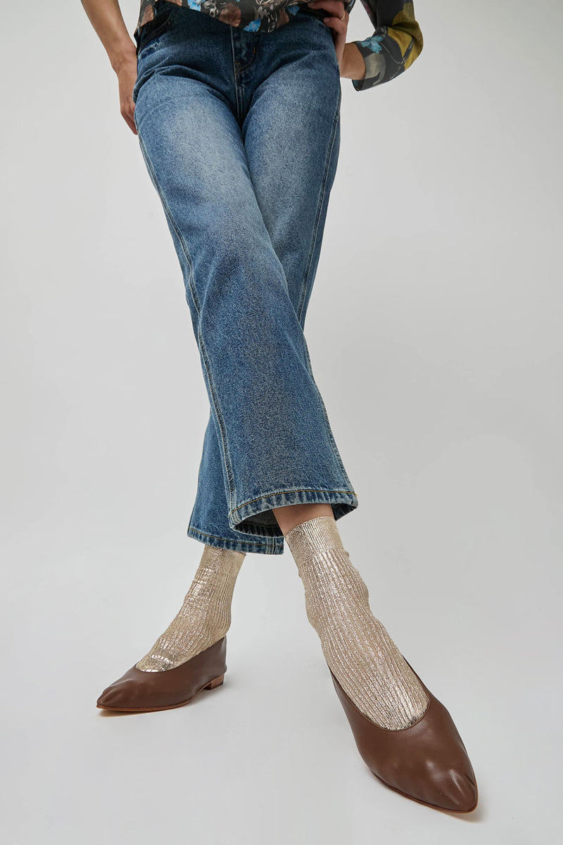 Maria La Rosa One Ribbed Laminated Socks in Platino