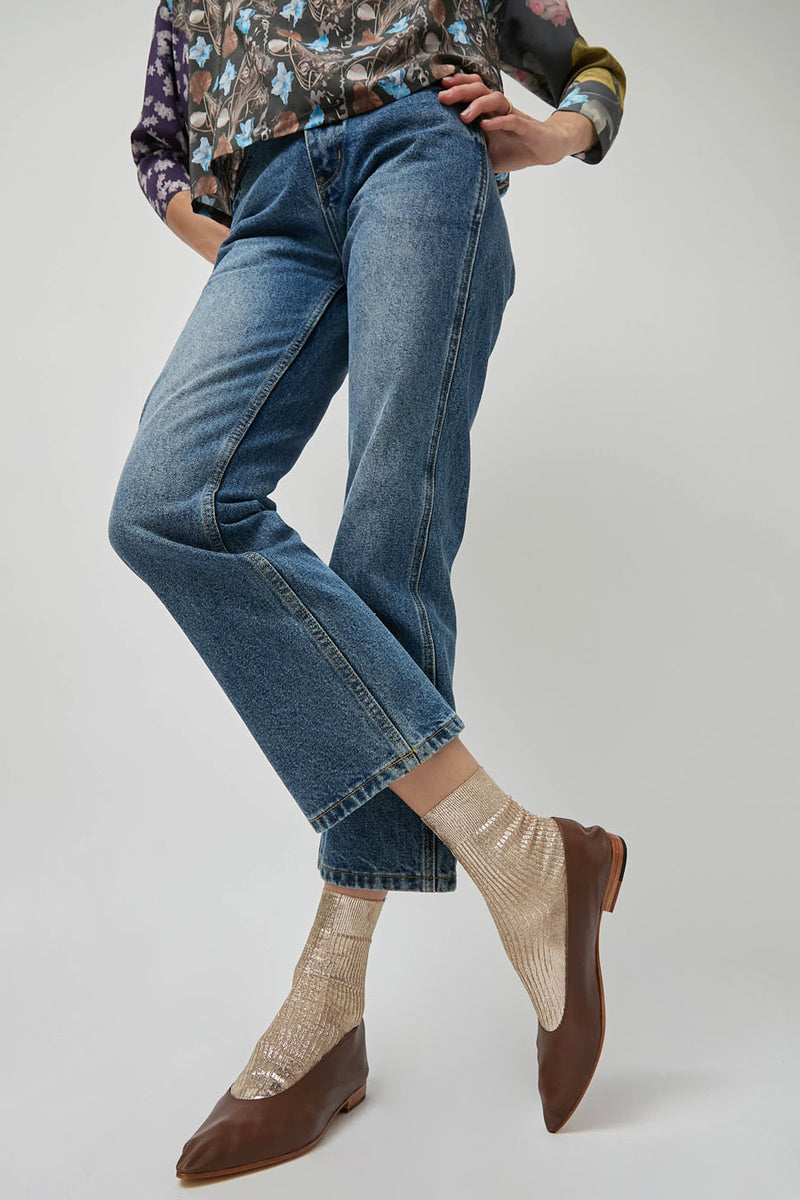 Maria La Rosa One Ribbed Laminated Socks in Platino