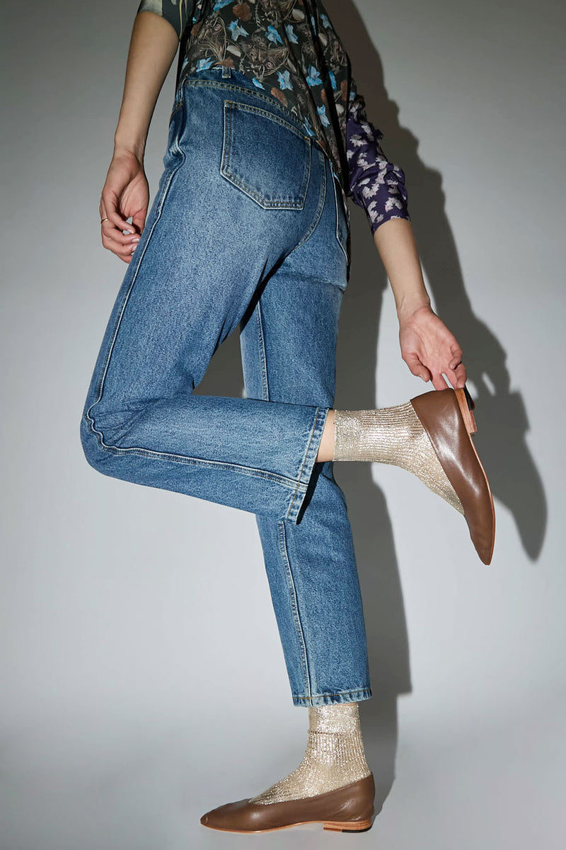 Maria La Rosa One Ribbed Laminated Socks in Platino
