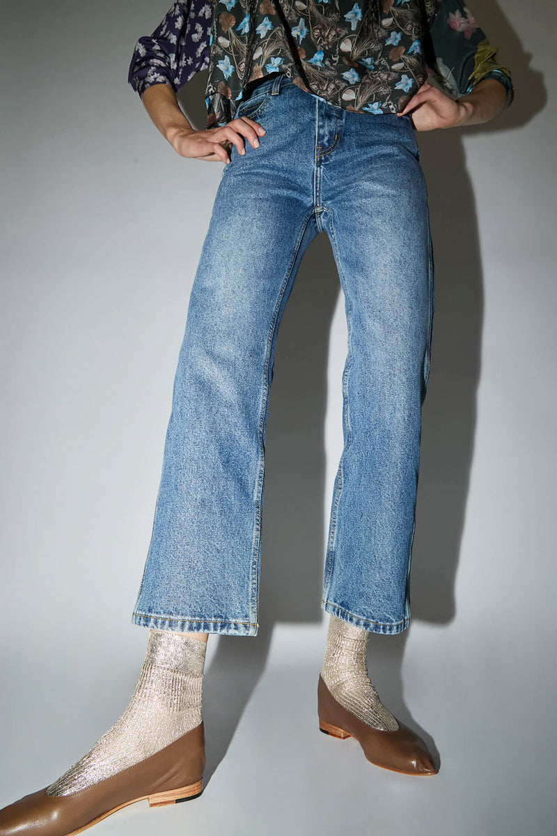 Maria La Rosa One Ribbed Laminated Socks in Platino