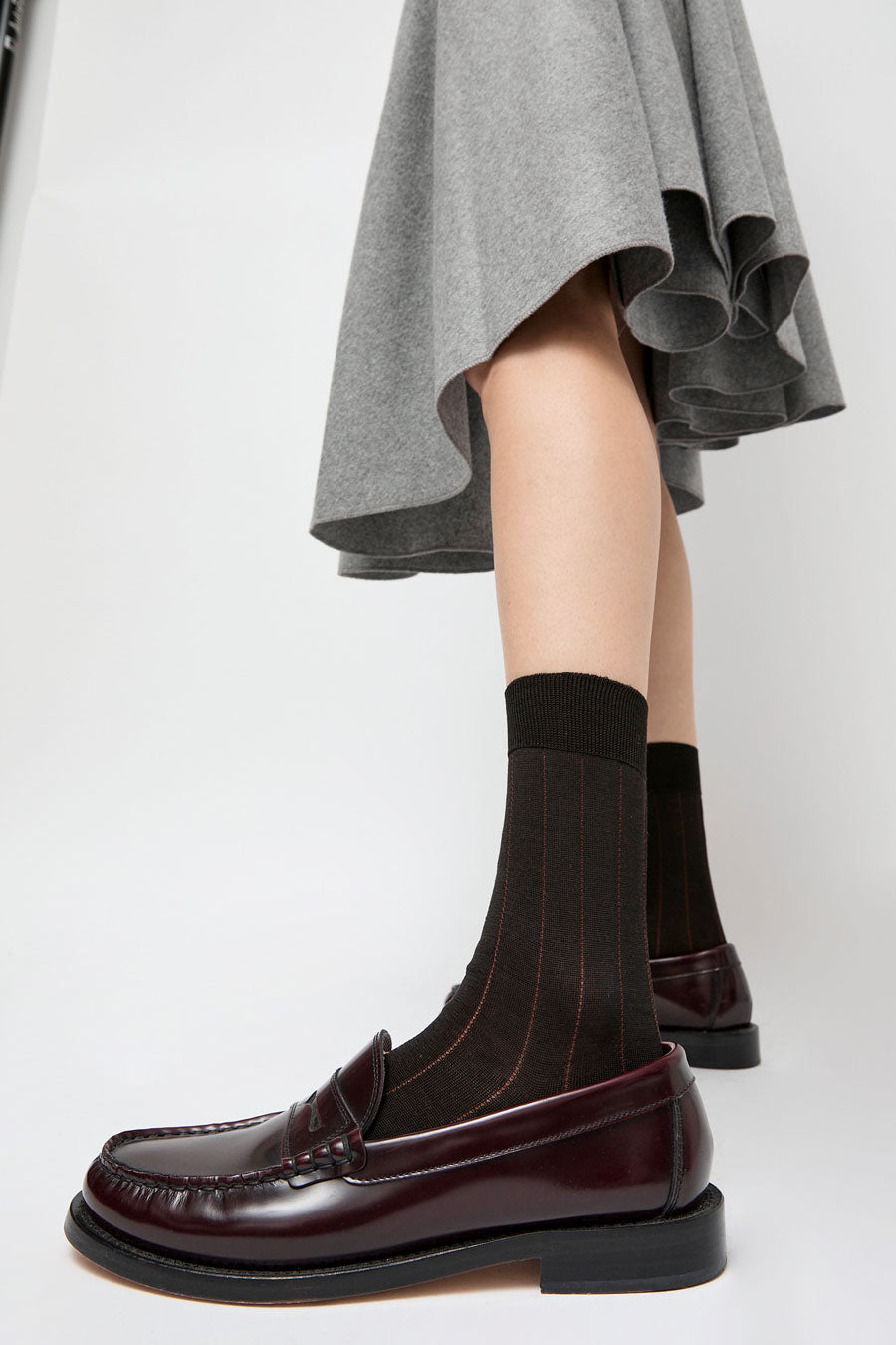 Maria La Rosa Pinstripe Viscose Socks in Dark Brown