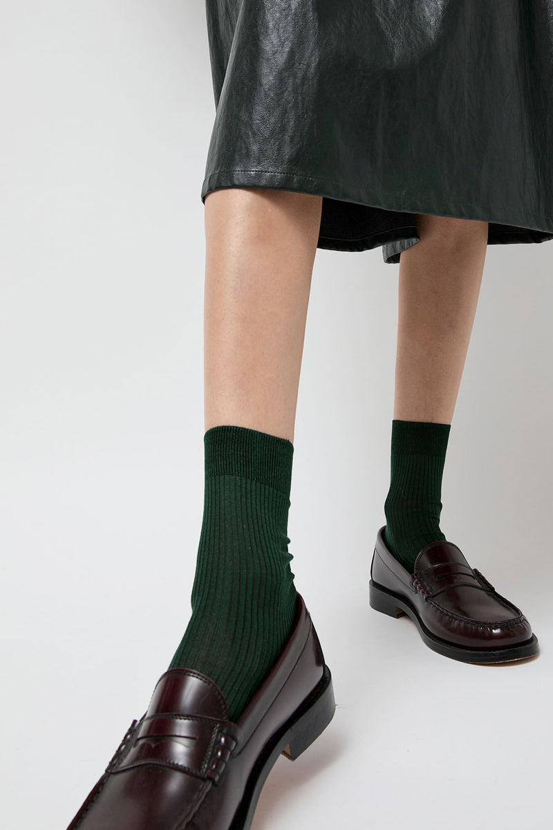 Maria La Rosa Ribbed Ankle Socks in Cipresso