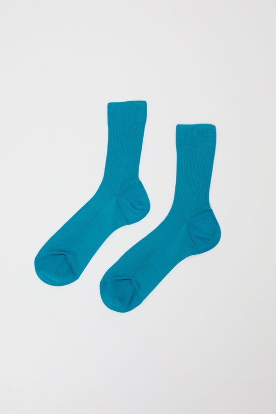 Maria La Rosa Ribbed Ankle Socks in Turquoise