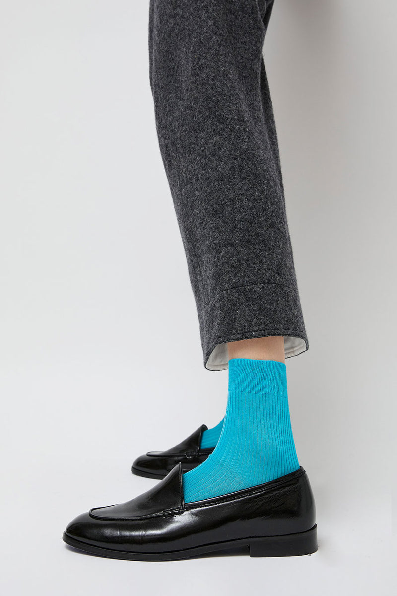 Maria La Rosa Ribbed Ankle Socks in Turquoise