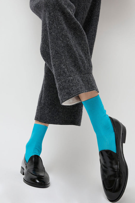 Maria La Rosa Ribbed Ankle Socks in Turquoise