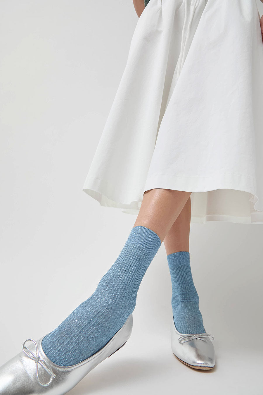 Maria La Rosa Ribbed Lurex Socks in Light Blue