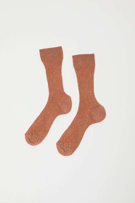 Maria La Rosa Ribbed Lurex Socks in Rose Gold