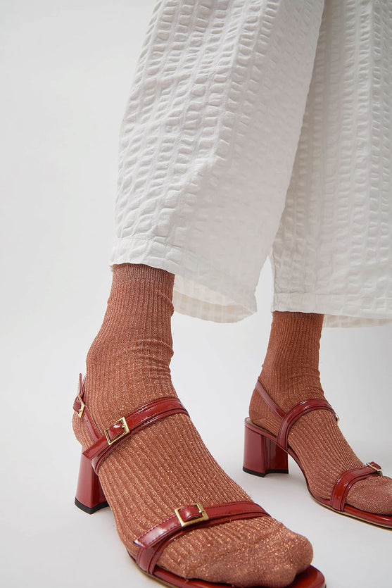 Maria La Rosa Ribbed Lurex Socks in Rose Gold